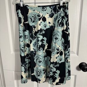 Talbots skirt, size 10, black/blue floral, cotton‎ blend, a-line, spring